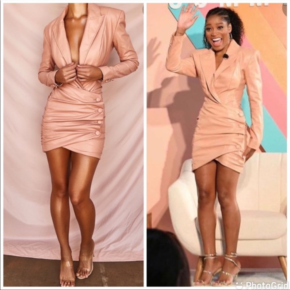 House of CB PEONY BLUSH STRETCH VEGAN LEATHER JACKET BODYSUIT - Picture 7 of 15